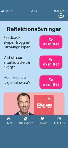 Reflektions&ouml;vningar i appen Guide till sn&auml;llare arbetsplatser